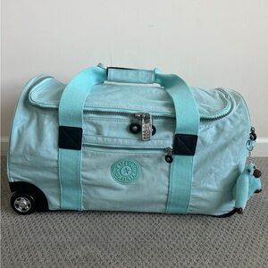 Kipling Aqua Rolling Duffel Bag with Monkey Charm